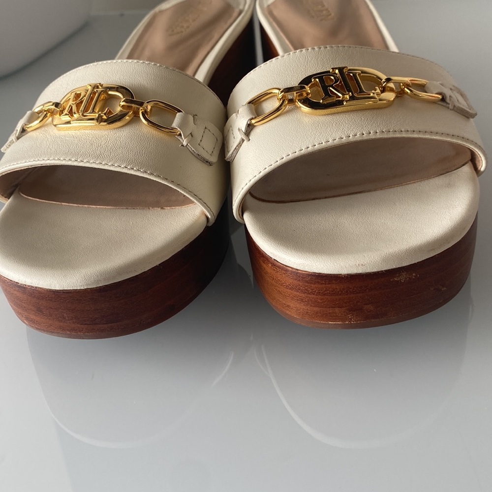 Lauren Ralph Lauren White Leather Roxanna Heeled Mules, Sz 9.5 - Picture 8 of 9